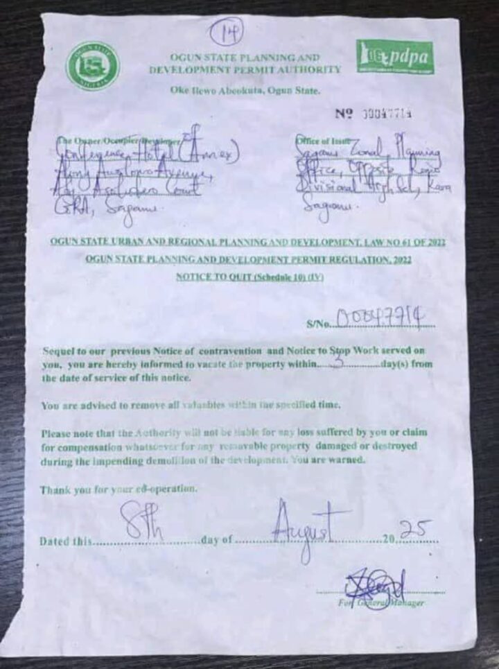 Ogun Govt Issues Demolition Notice to Gbenga Daniel’s Properties Amid Political Tensions 2 Demolition Notice to Gbenga Daniel’s Property