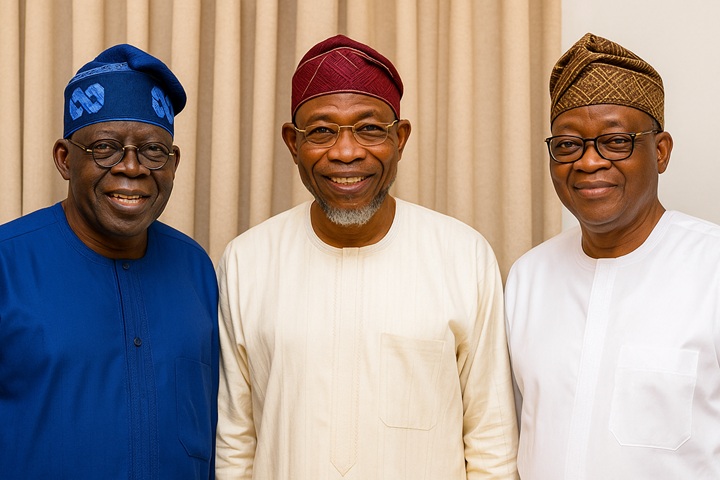 President Bola Ahmed Tinubu, Rauf Aregbesola, and Gboyega Oyetola (AI Image)