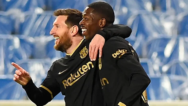Ousmane Dembele and Lionel Messi